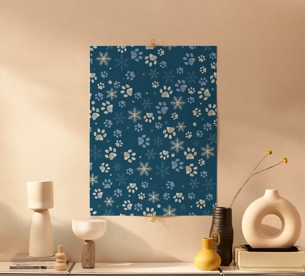 Impronte di zampe con fiocchi di neve blu carta hahnemühle da GalerieGG