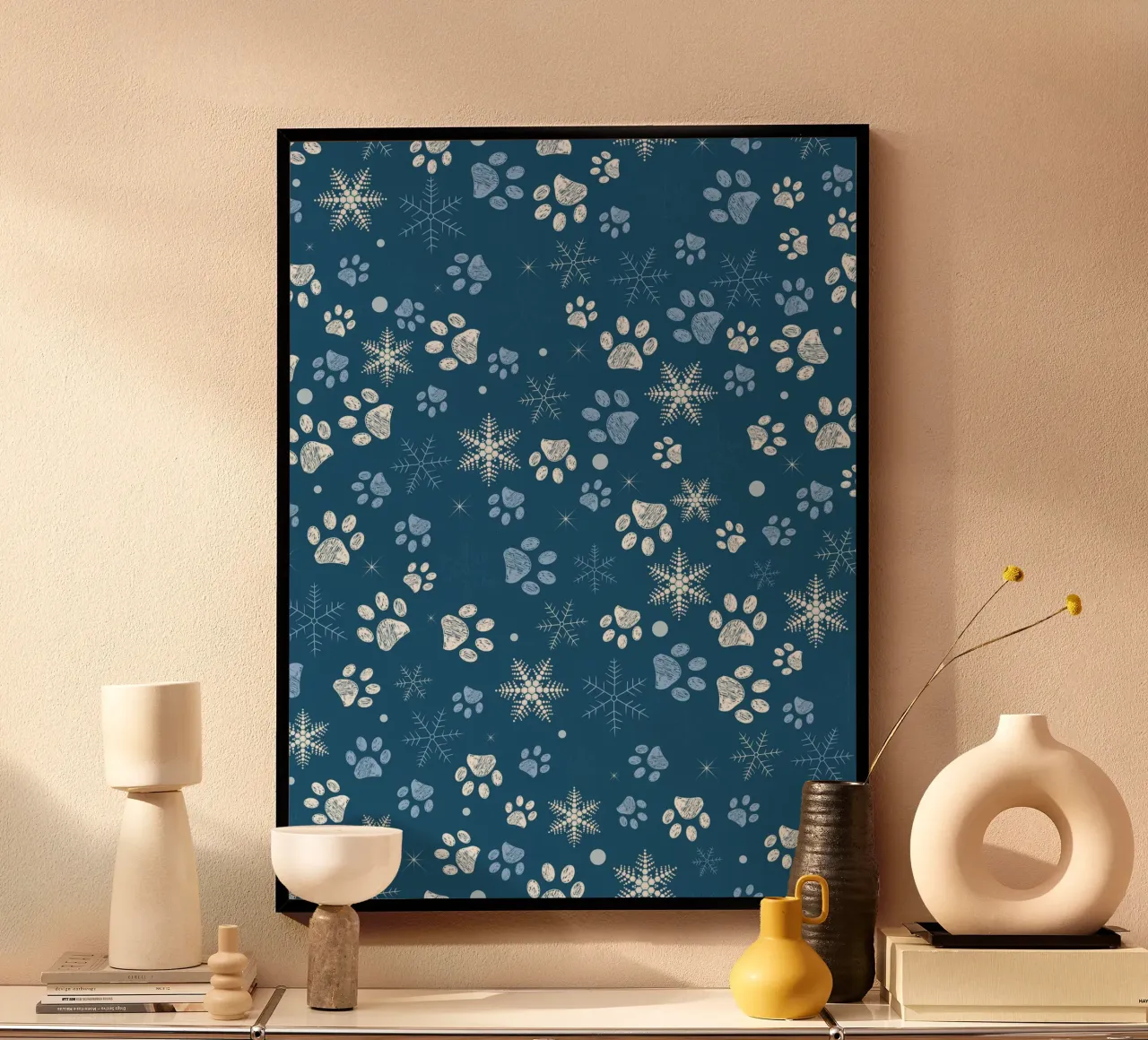 Impronte di zampe con fiocchi di neve blu carta hahnemühle da GalerieGG