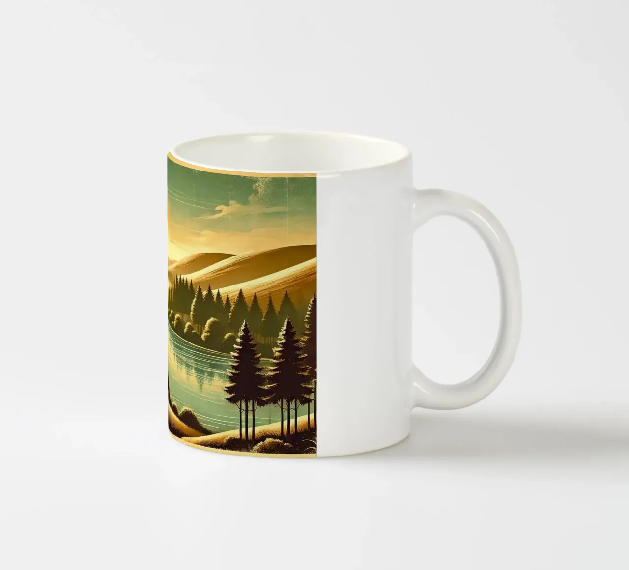 Poster d'epoca con luce mattutina del fiume tazza in ceramica da Wanderlust Vibes