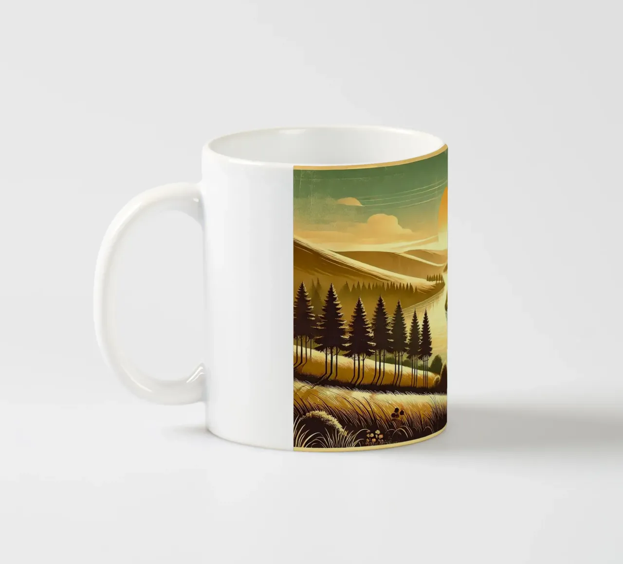 Poster d'epoca con luce mattutina del fiume tazza in ceramica da Wanderlust Vibes