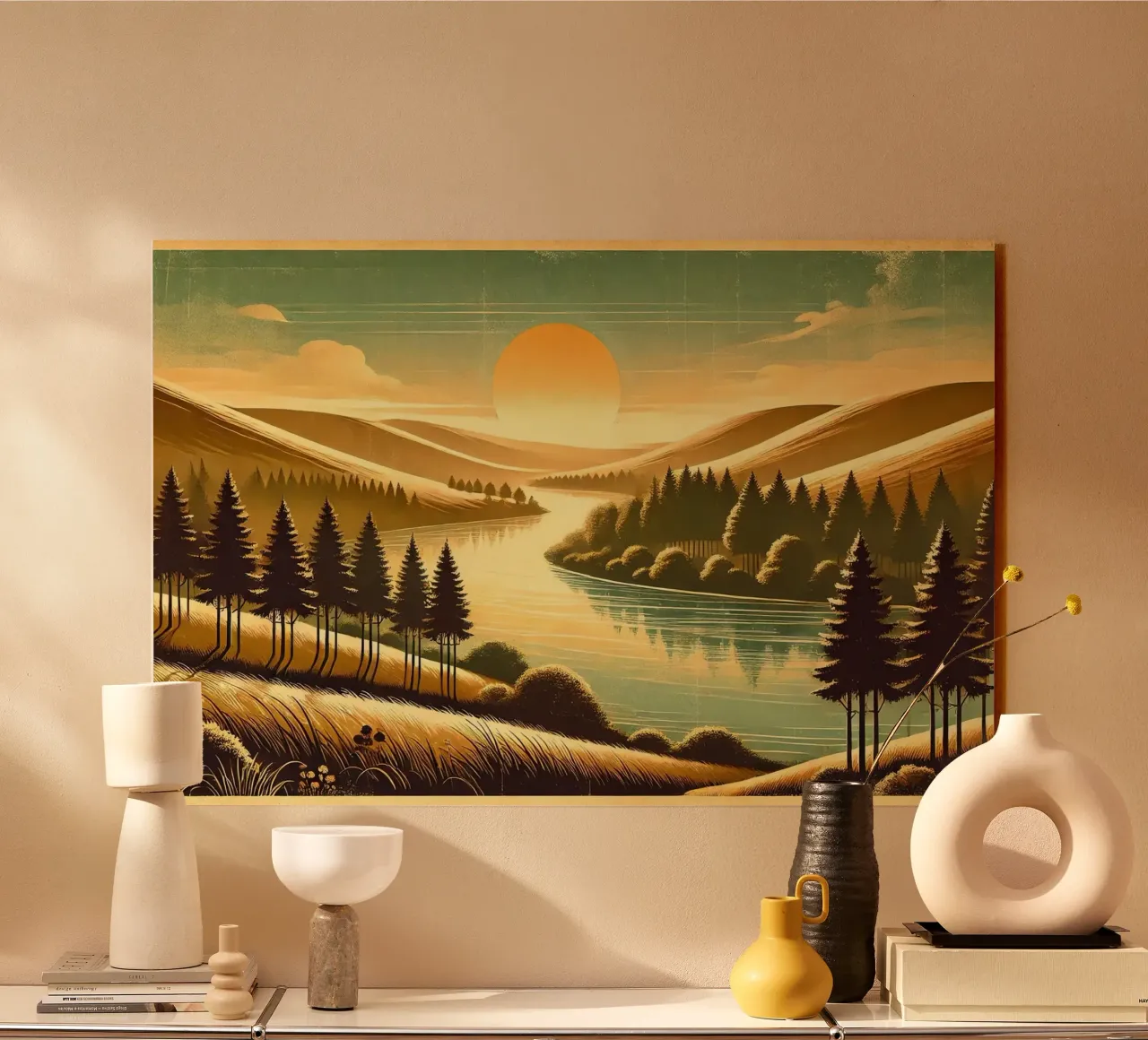Poster d'epoca con luce mattutina del fiume plexiglass da Wanderlust Vibes