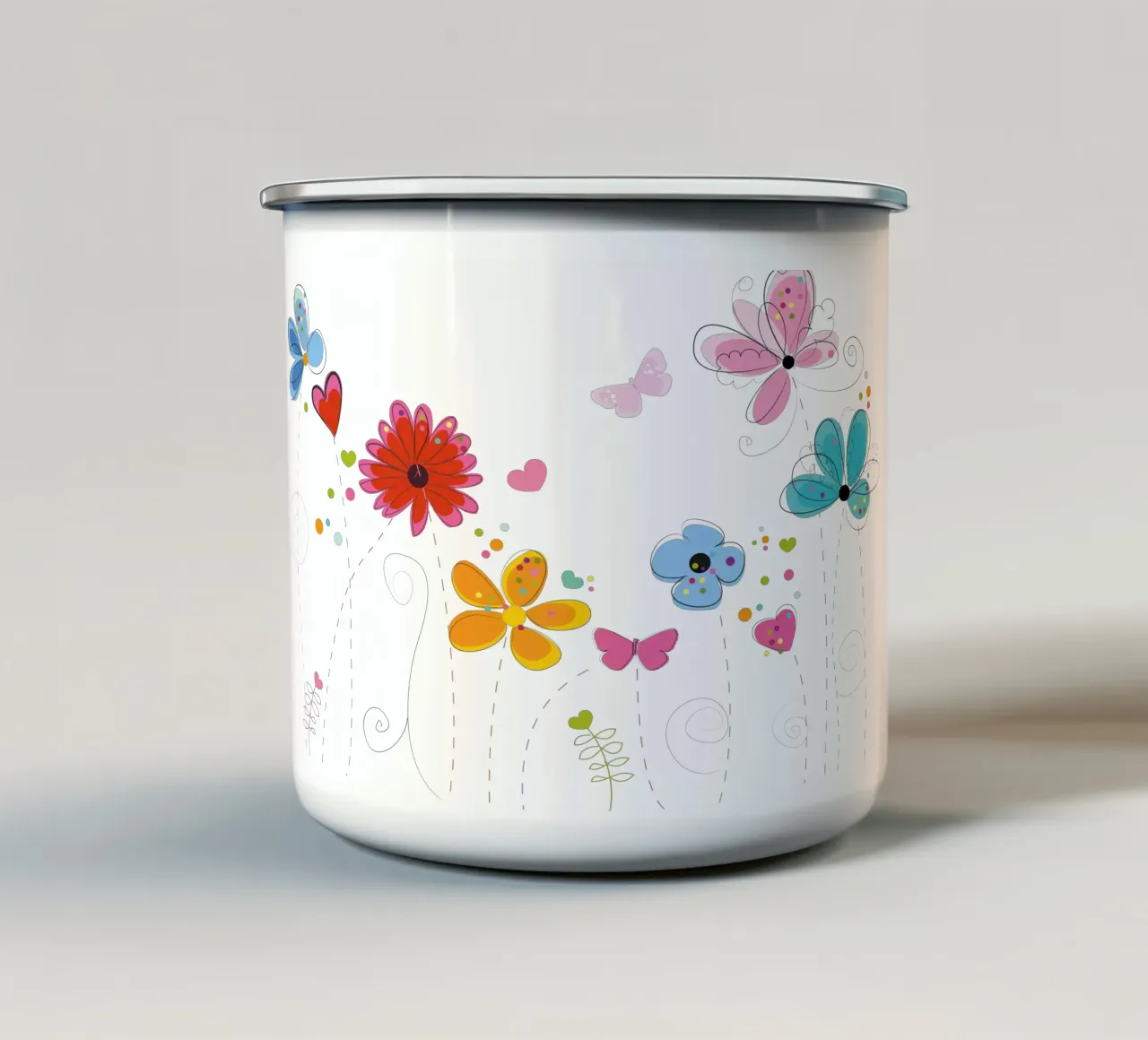 Primavera, fiori colorati a scarabocchio tazza in smalto da GalerieGG