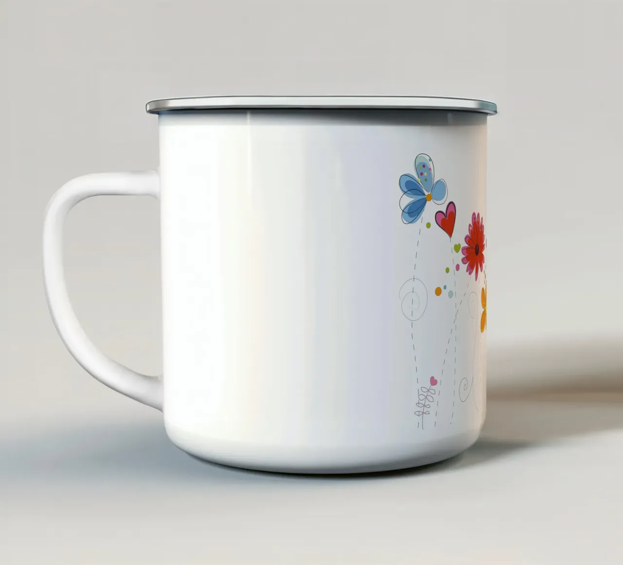 Primavera, fiori colorati a scarabocchio tazza in smalto da GalerieGG