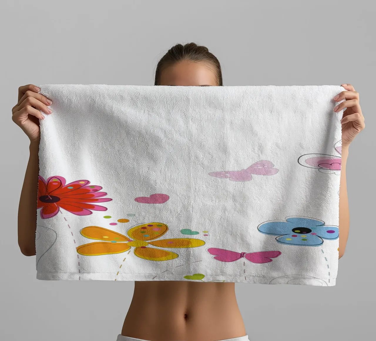 Spring time colorful doodle flowers towel by GalerieGG