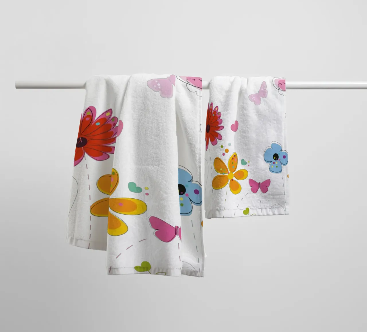 Spring time colorful doodle flowers towel by GalerieGG