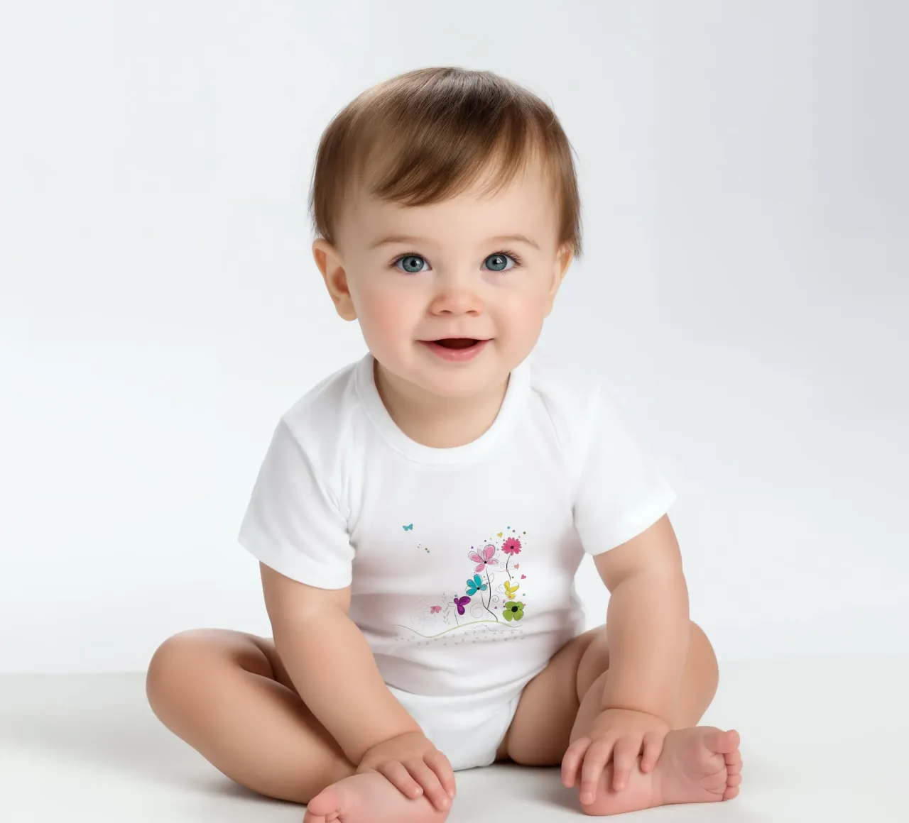 Spring time abstract colorful doodle flowers short-sleeve baby romper by GalerieGG