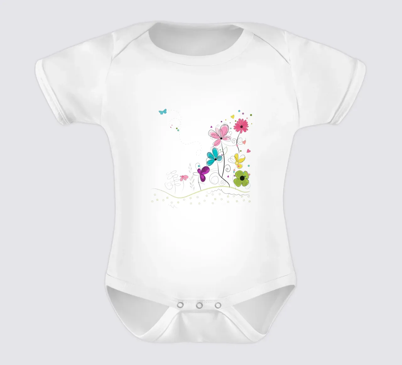 Spring time abstract colorful doodle flowers short-sleeve baby romper by GalerieGG