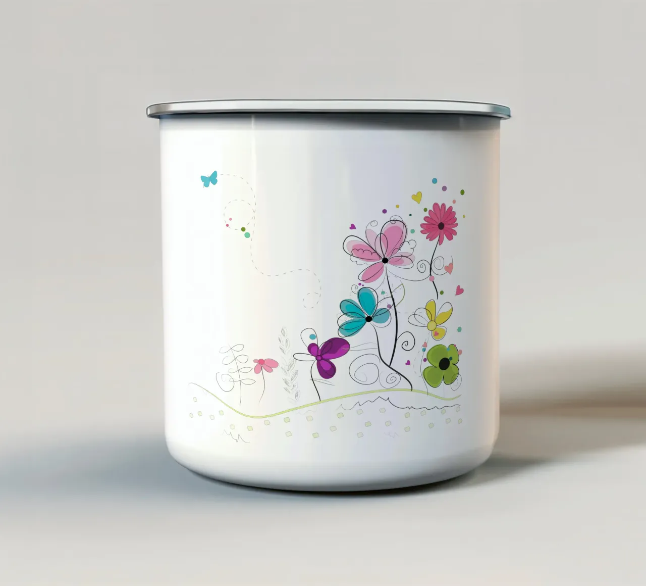 Primavera tempo astratto colorato doodle fiori tazza in smalto da GalerieGG