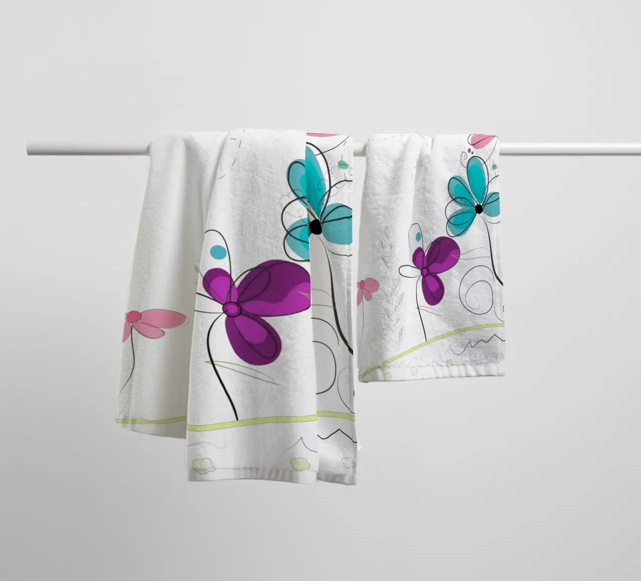 Spring time abstract colorful doodle flowers towel by GalerieGG