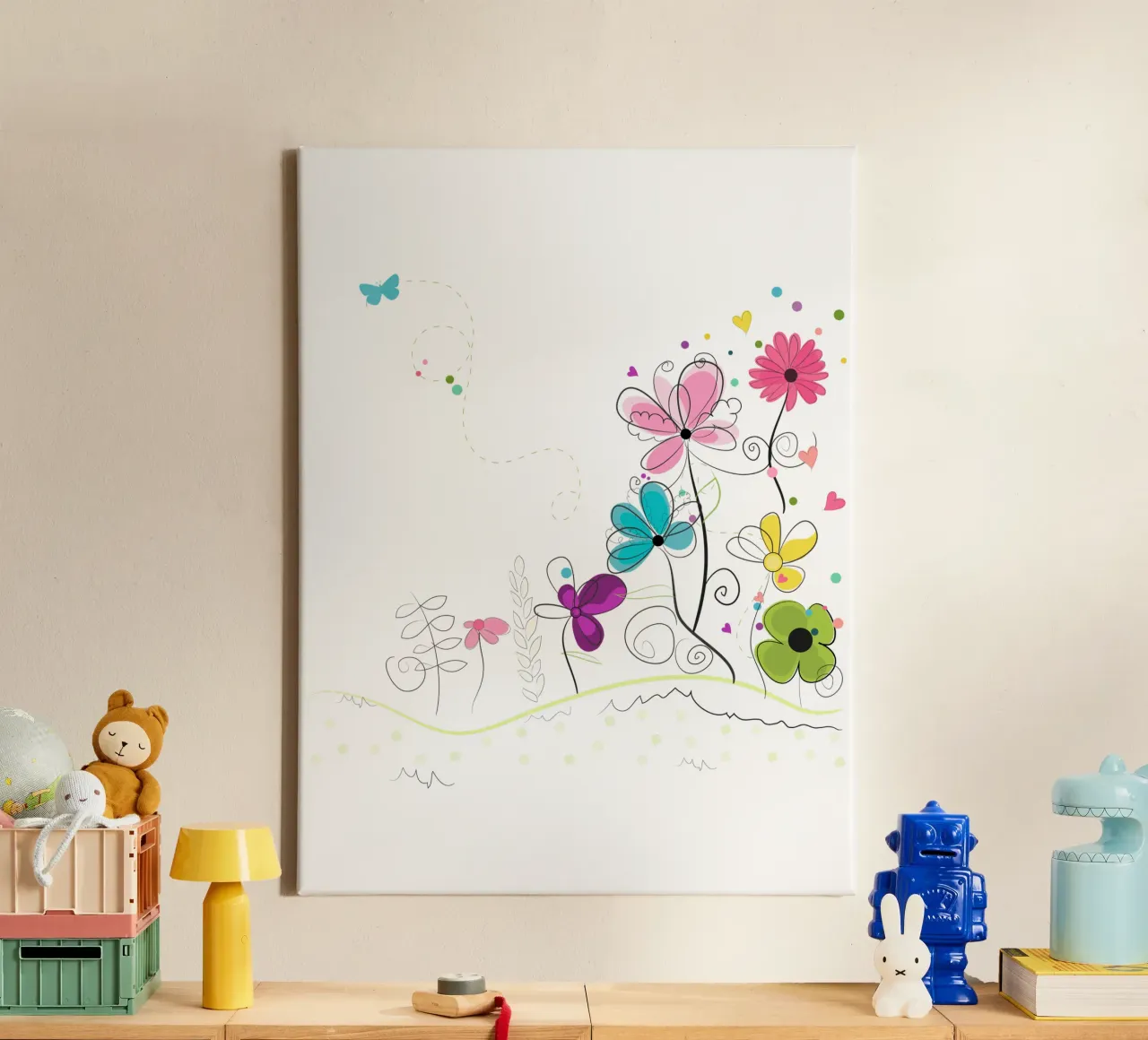 Spring time abstract colorful doodle flowers canvas by GalerieGG