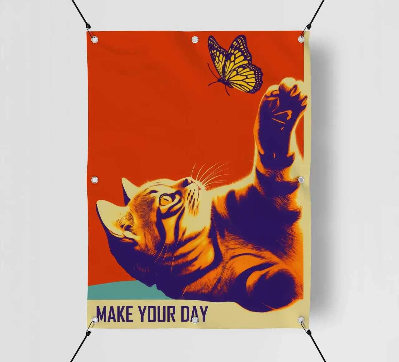 Make Your Day | Gatto e farfalla in stile retrò telo in pvc da Autofocus