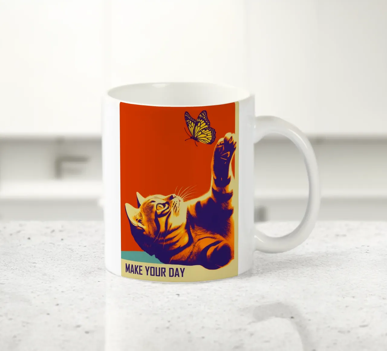 Make Your Day | Gatto e farfalla in stile retrò tazza in ceramica da Autofocus