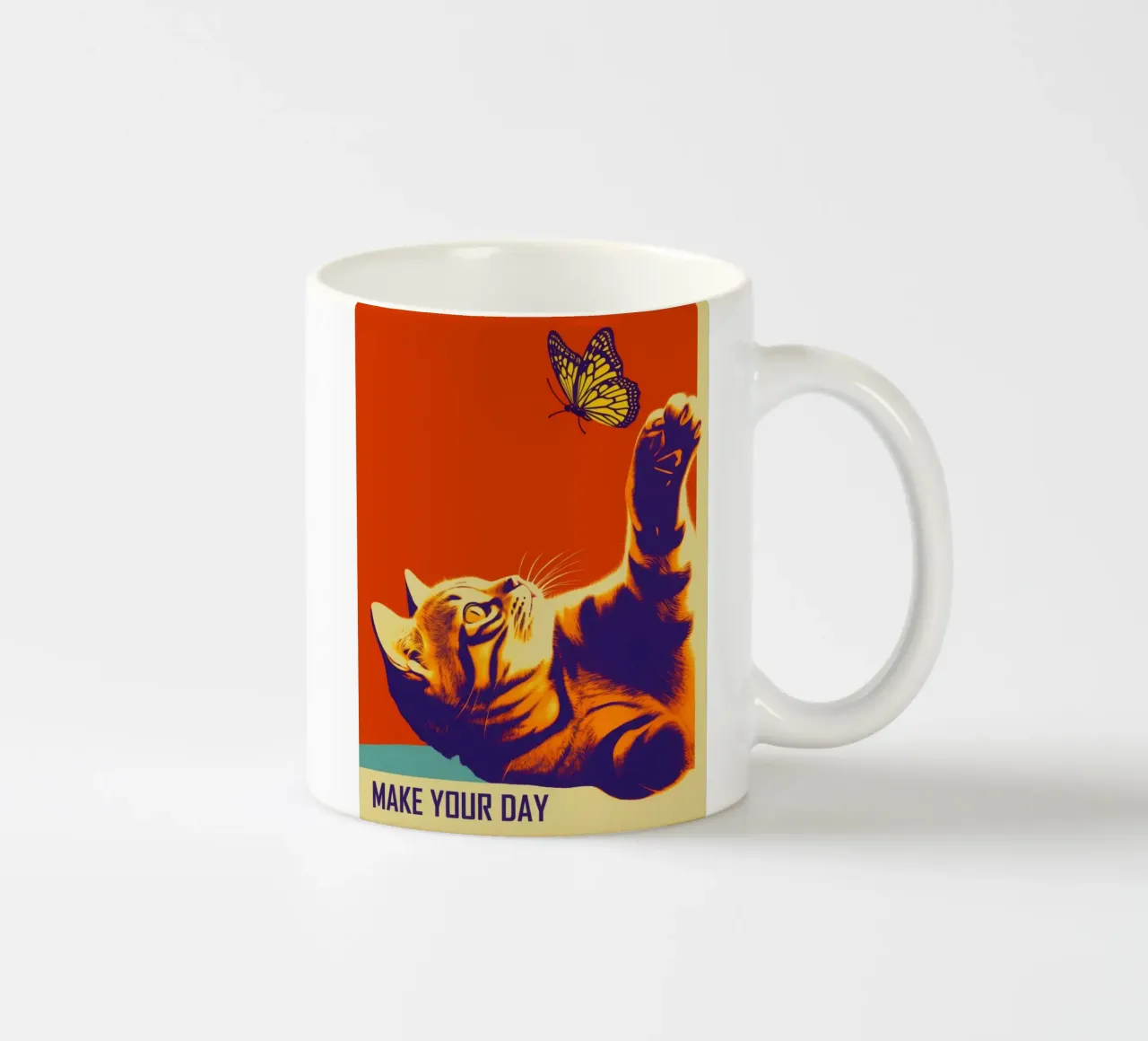 Make Your Day | Gatto e farfalla in stile retrò tazza in ceramica da Autofocus