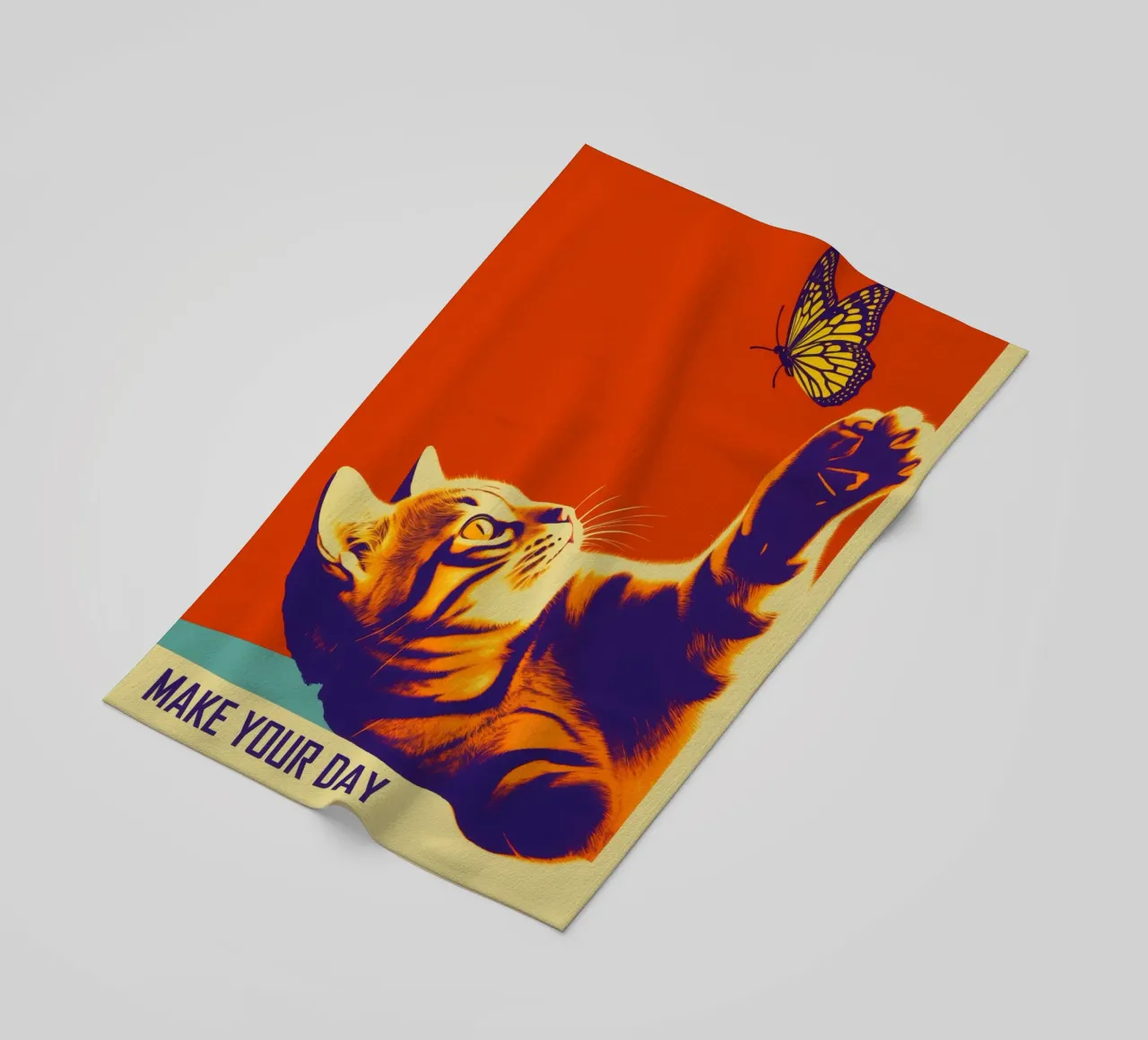 Make Your Day | Gatto e farfalla in stile retrò telo mare da Autofocus