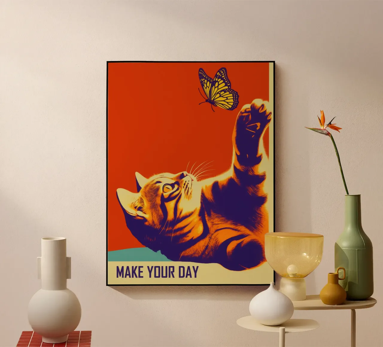 Make Your Day | Gatto e farfalla in stile retrò plexiglass da Autofocus
