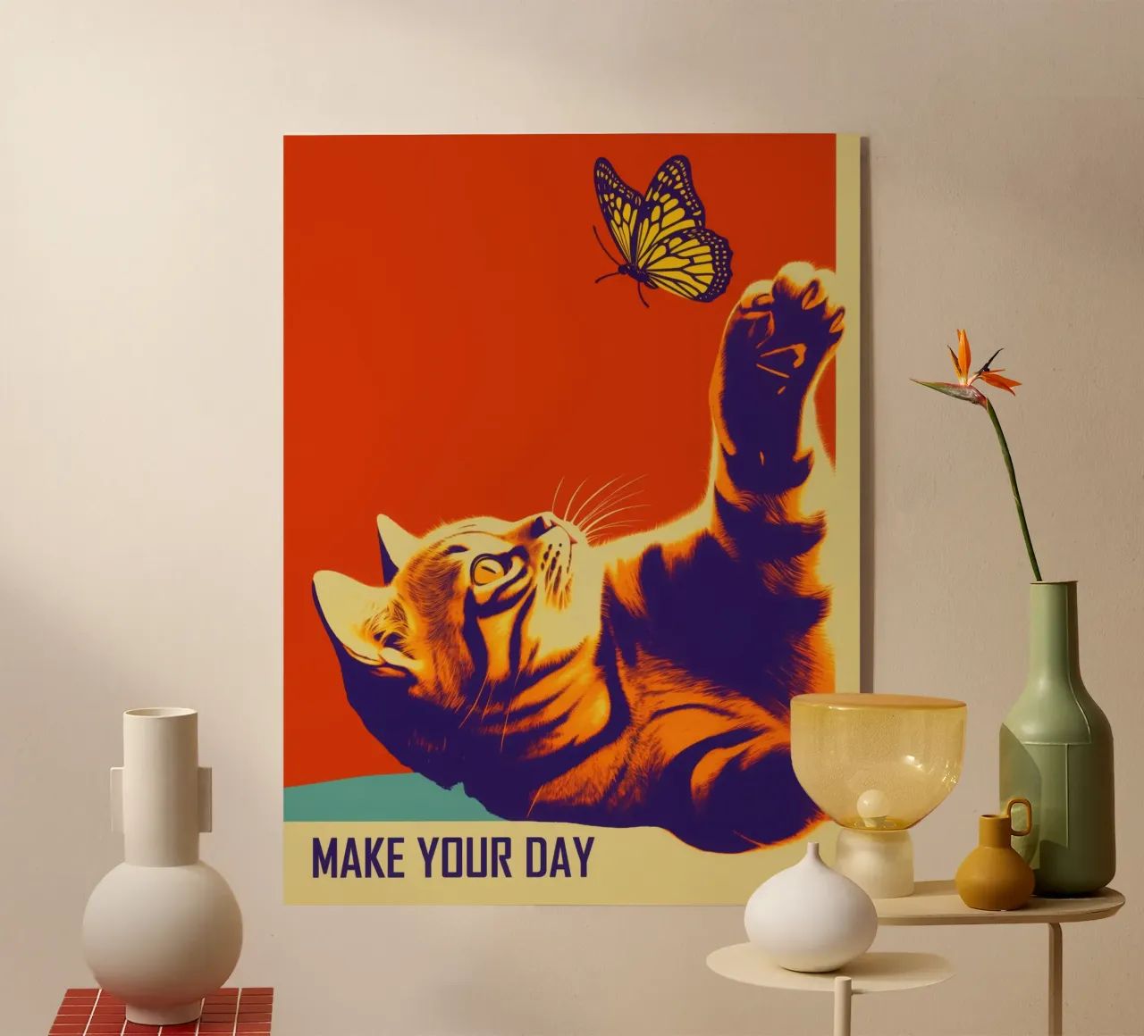 Make Your Day | Gatto e farfalla in stile retrò plexiglass da Autofocus