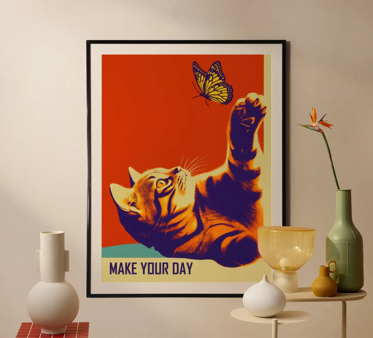 Make Your Day | Gatto e farfalla in stile retrò carta hahnemühle da Autofocus