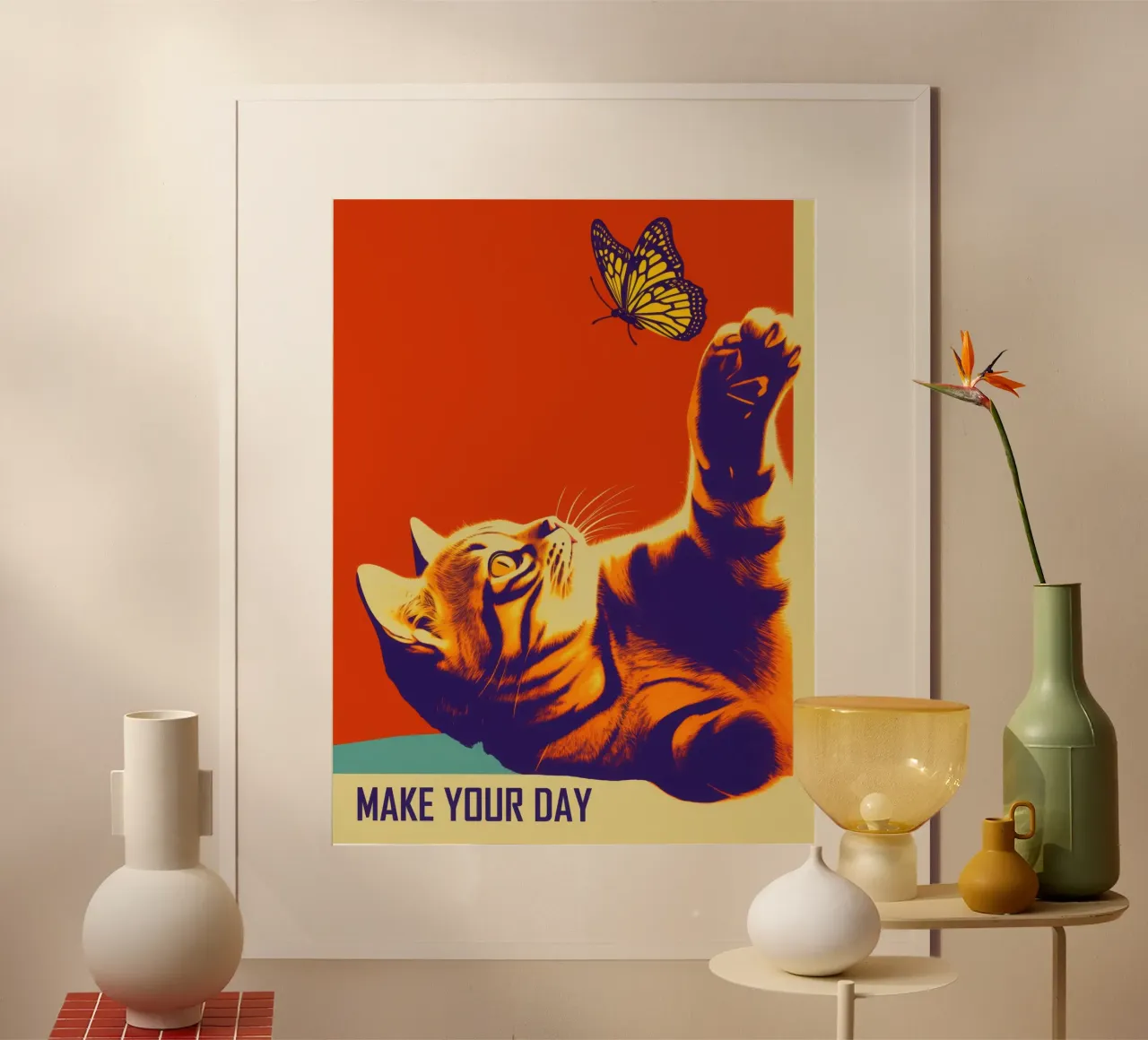 Make Your Day | Gatto e farfalla in stile retrò carta hahnemühle da Autofocus