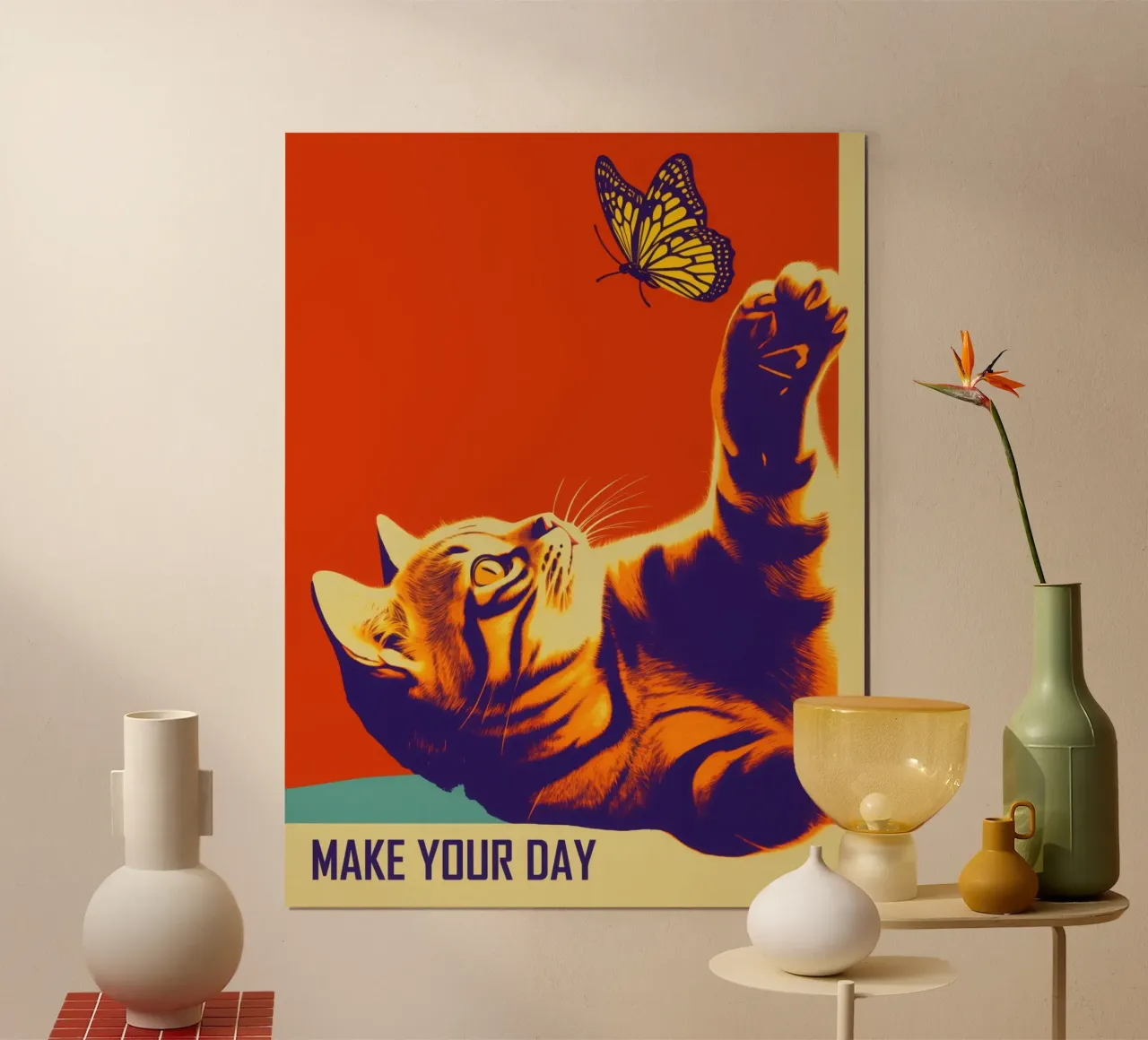 Make Your Day | Gatto e farfalla in stile retrò carta hahnemühle da Autofocus