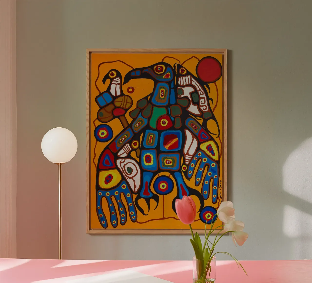 Norval Morrisseau Uomo che si trasforma in Thunderbird alluminio dibond da Riley Art Studio
