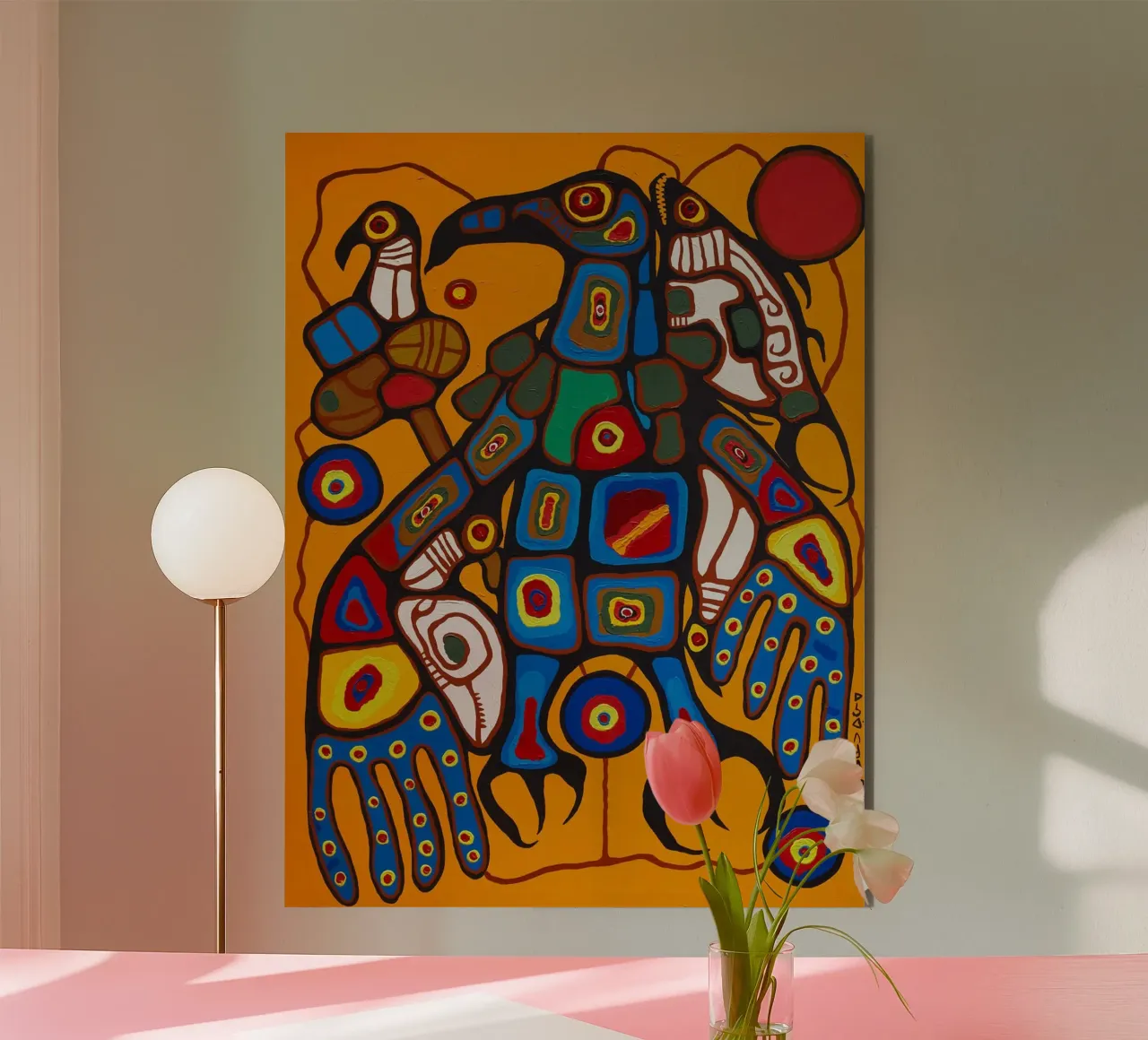 Norval Morrisseau Uomo che si trasforma in Thunderbird alluminio dibond da Riley Art Studio