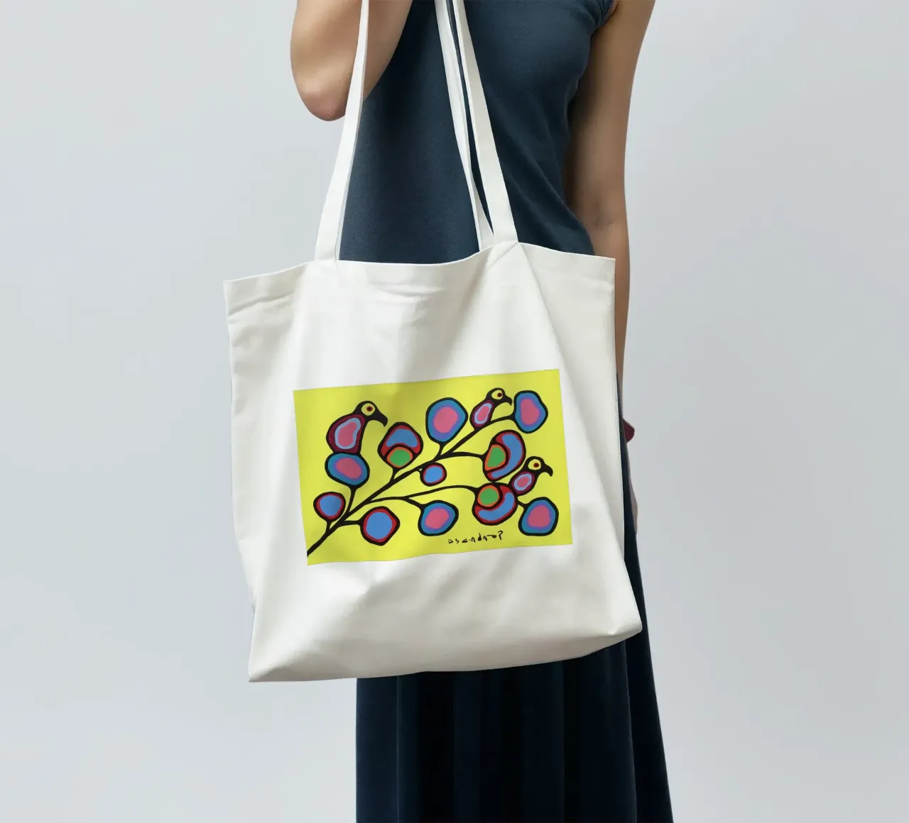 Norval Morrisseau Uccelli su un ramo borsa in juta da Riley Art Studio