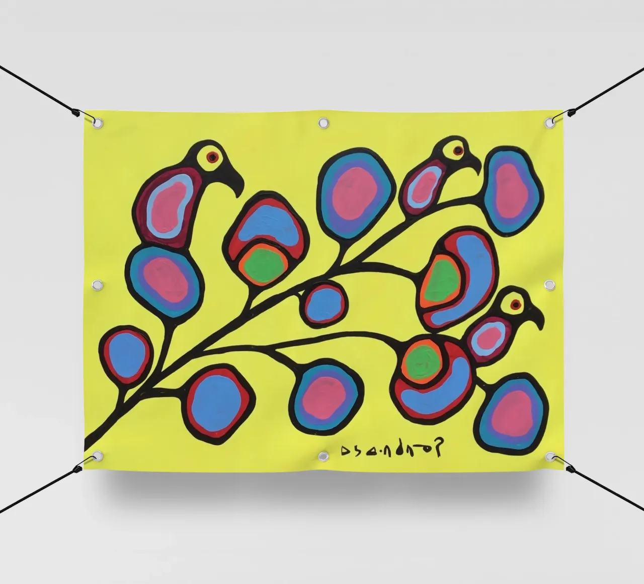 Norval Morrisseau Uccelli su un ramo telo in pvc da Riley Art Studio