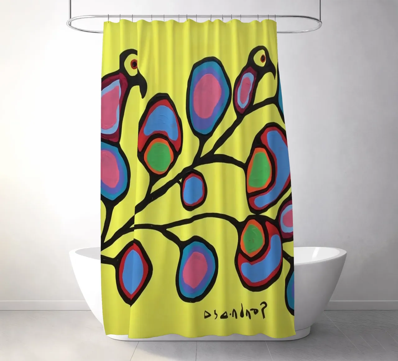 Norval Morrisseau Uccelli su un ramo tenda da doccia da Riley Art Studio