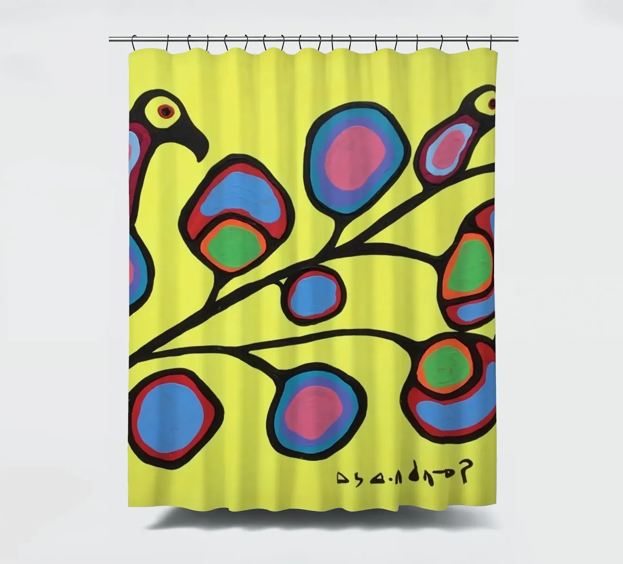 Norval Morrisseau Uccelli su un ramo tenda da doccia da Riley Art Studio