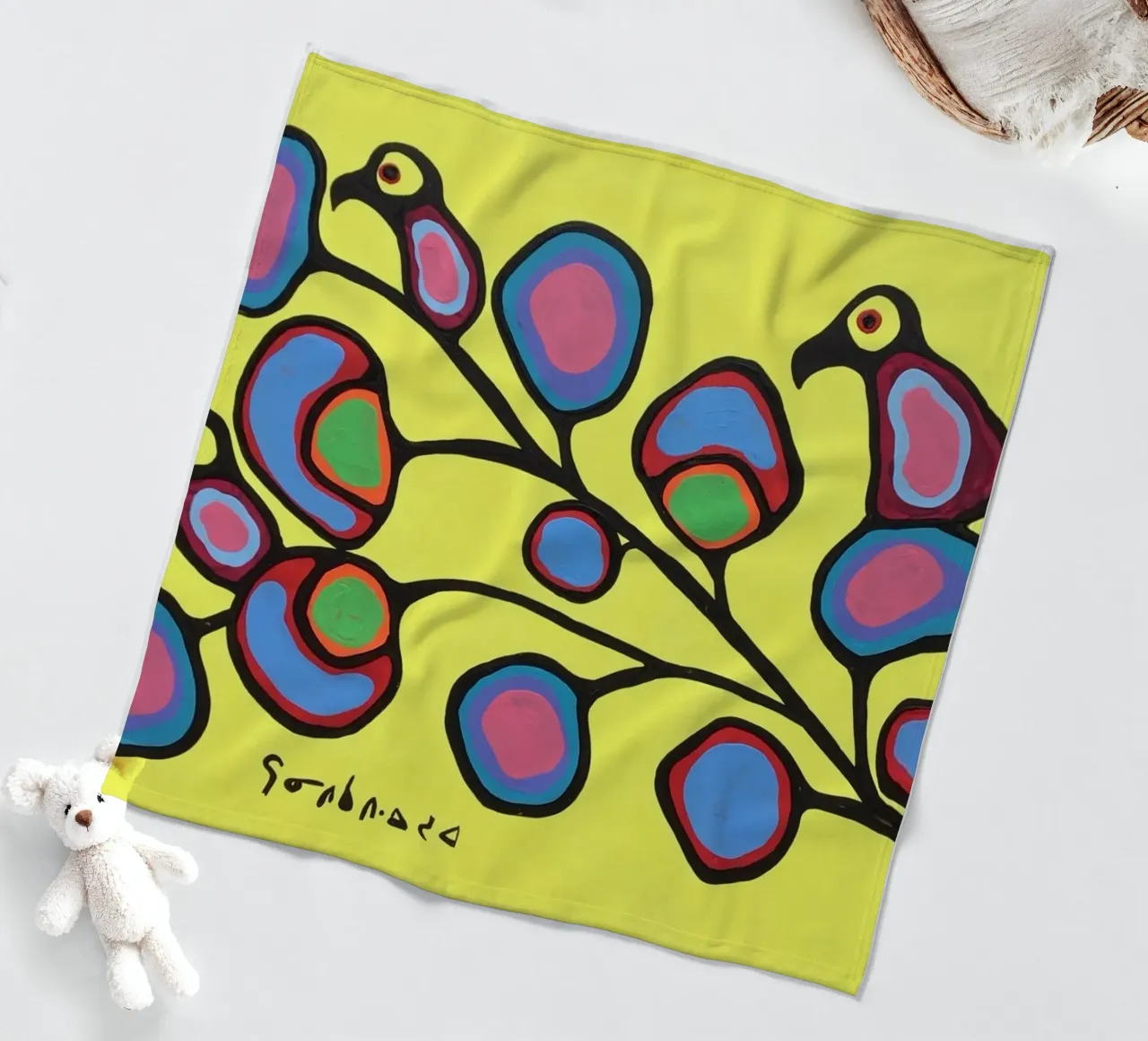 Norval Morrisseau Uccelli su un ramo coperta in pile da Riley Art Studio