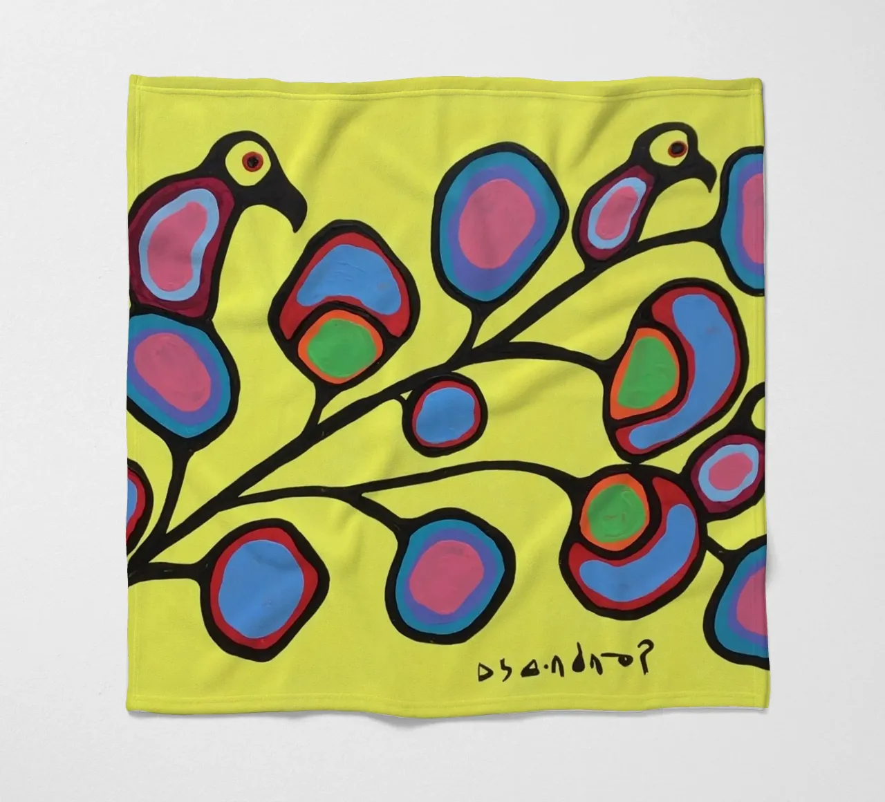 Norval Morrisseau Uccelli su un ramo coperta in pile da Riley Art Studio