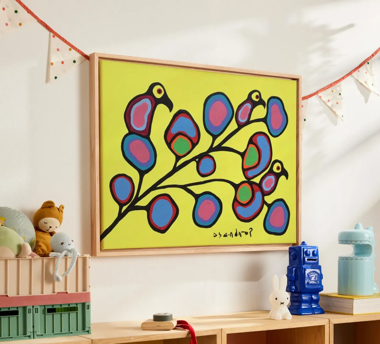Norval Morrisseau Uccelli su un ramo plexiglass da Riley Art Studio
