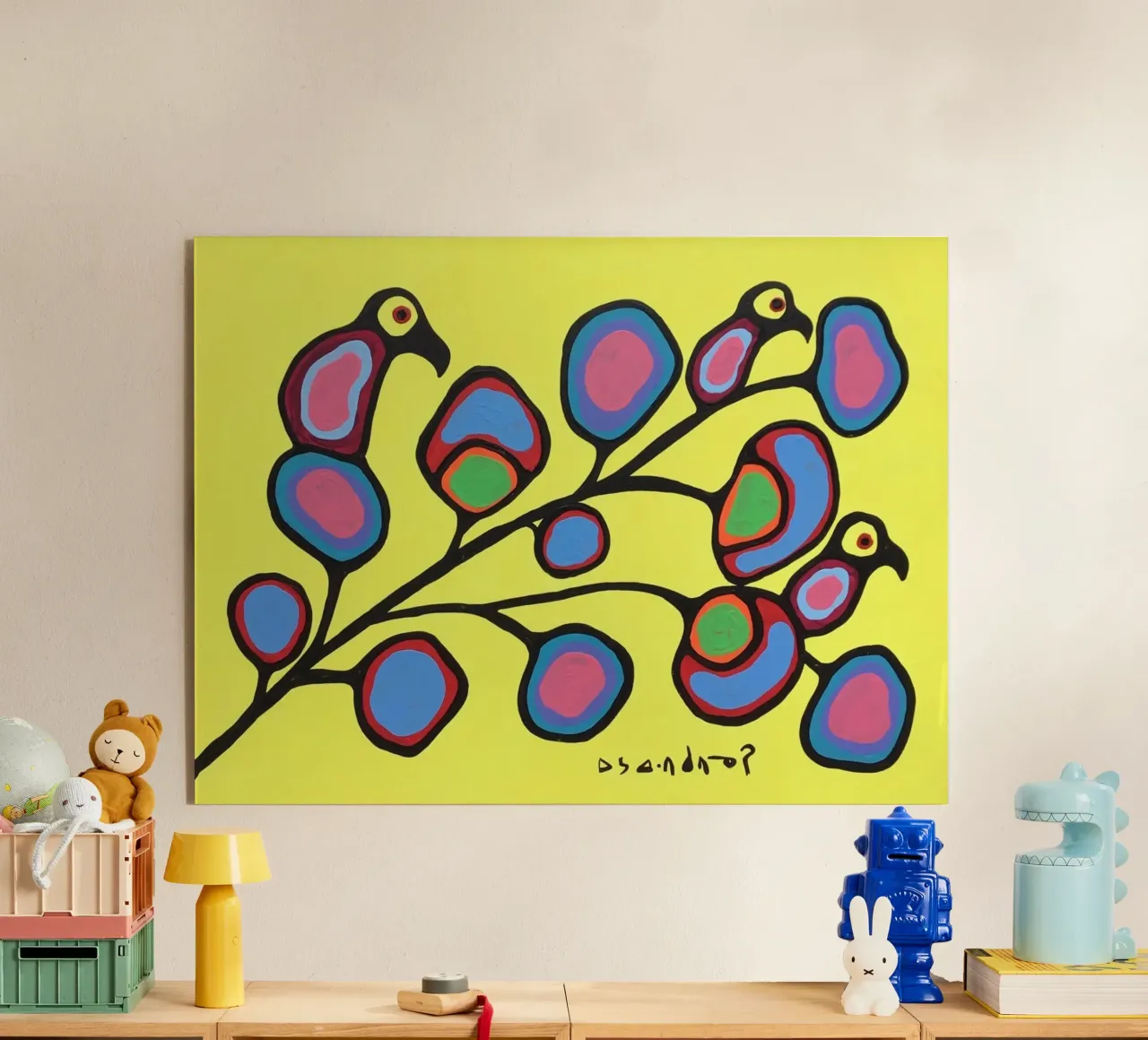 Norval Morrisseau Uccelli su un ramo plexiglass da Riley Art Studio