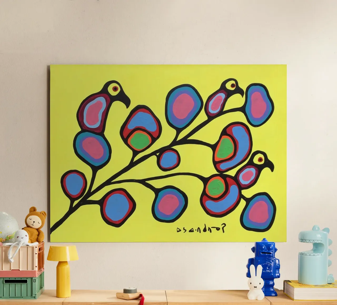 Norval Morrisseau Uccelli su un ramo pannello forex da Riley Art Studio