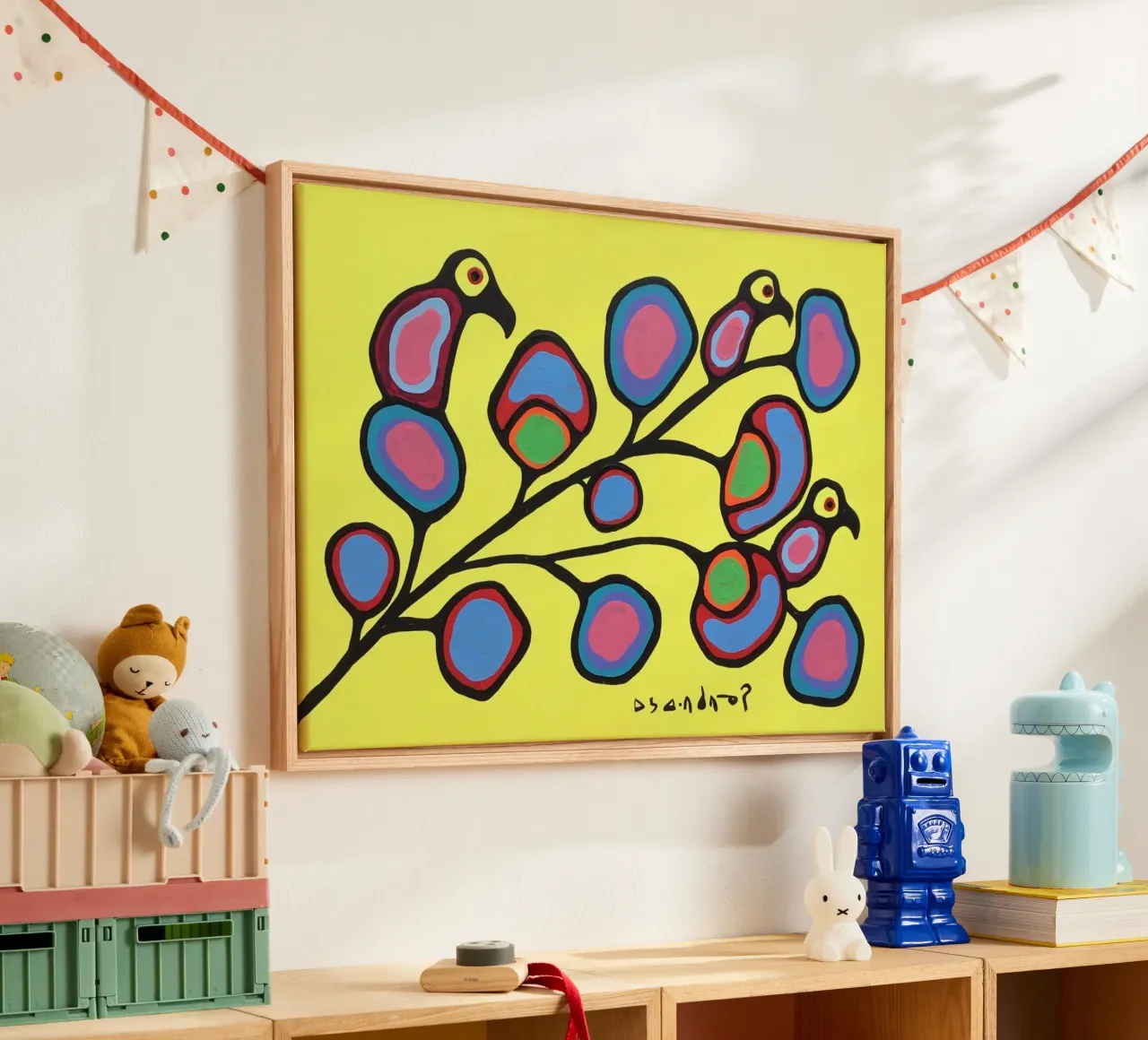 Norval Morrisseau Uccelli su un ramo tela da Riley Art Studio