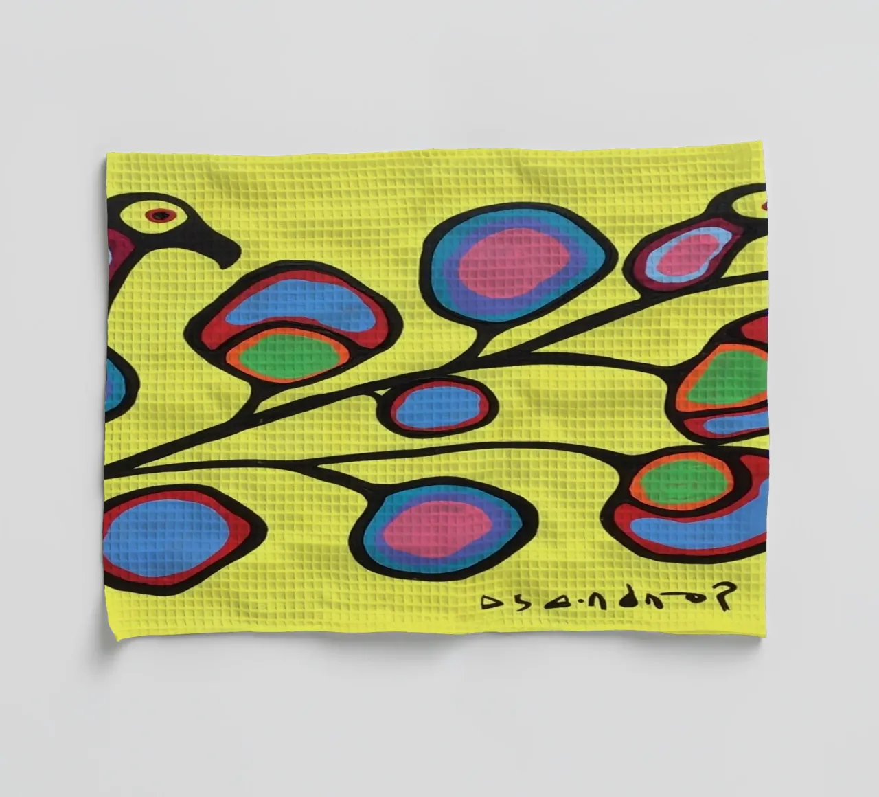 Norval Morrisseau Uccelli su un ramo canovaccio da cucina da Riley Art Studio