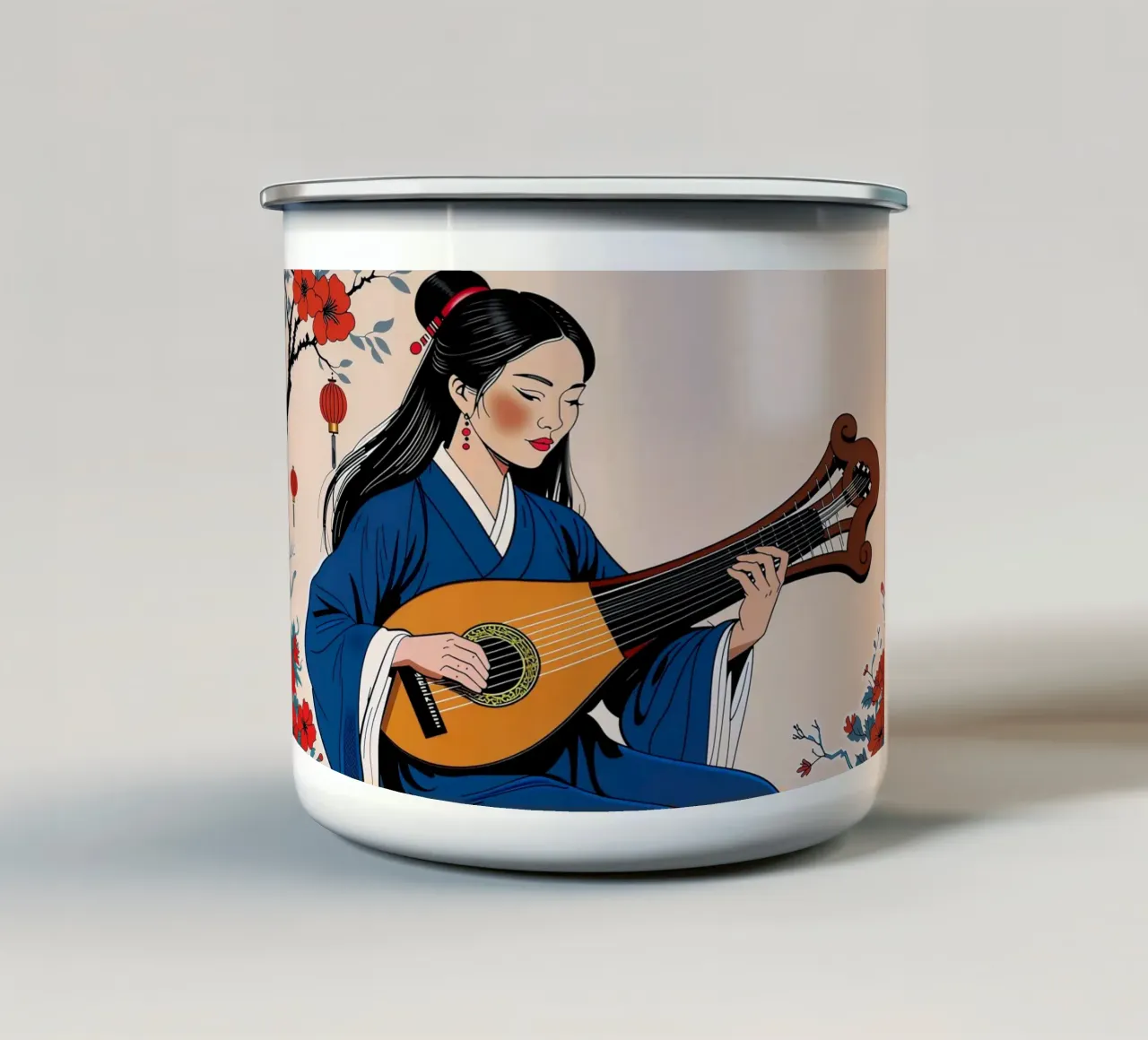 Donna e liuto tazza in smalto da Piccola Serenata