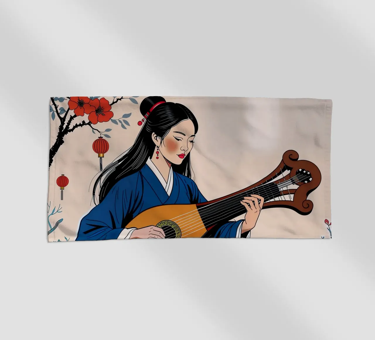 Donna e liuto telo mare da Piccola Serenata