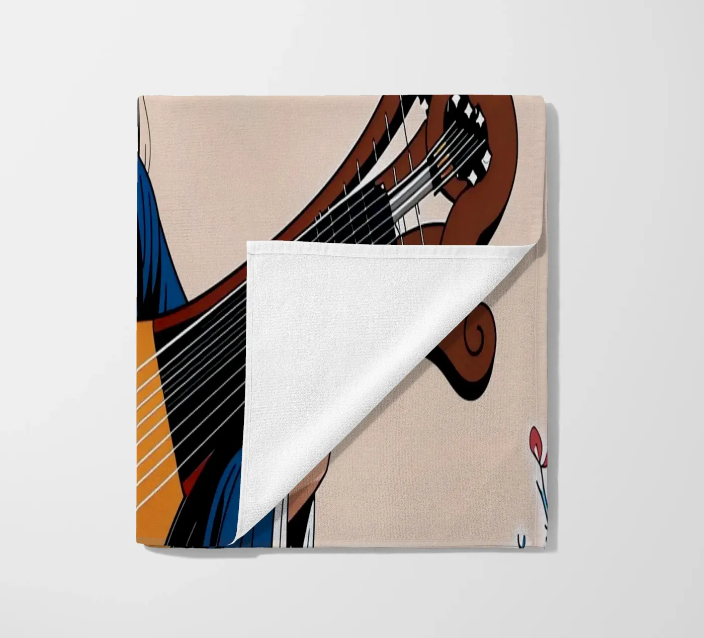 Woman and lute beach towel by Piccola Serenata