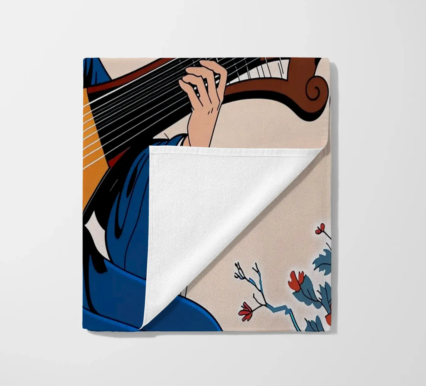 Woman and lute beach towel by Piccola Serenata