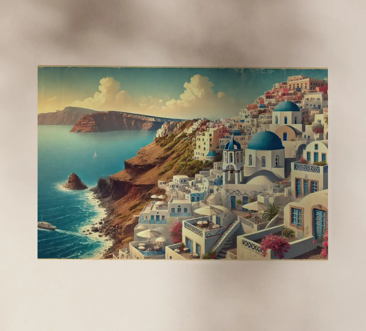 Poster d'epoca sulla scogliera di Santorini, Grecia pellicola backlit da Wanderlust Vibes