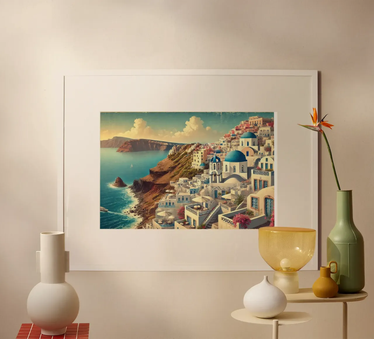 Poster d'epoca sulla scogliera di Santorini, Grecia carta hahnemühle da Wanderlust Vibes