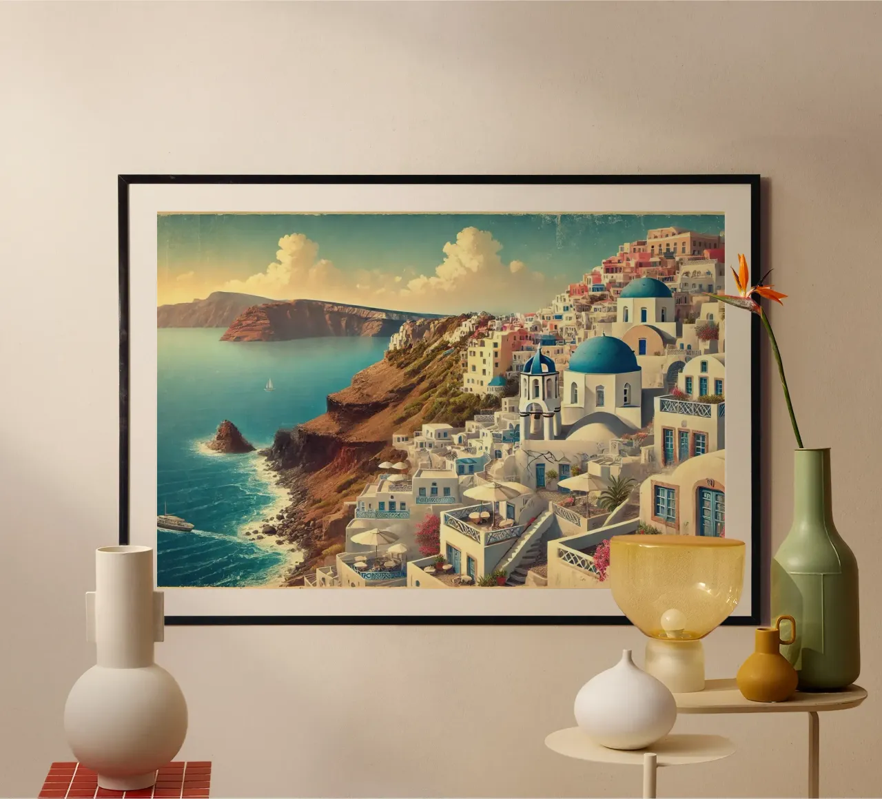 Poster d'epoca sulla scogliera di Santorini, Grecia carta hahnemühle da Wanderlust Vibes