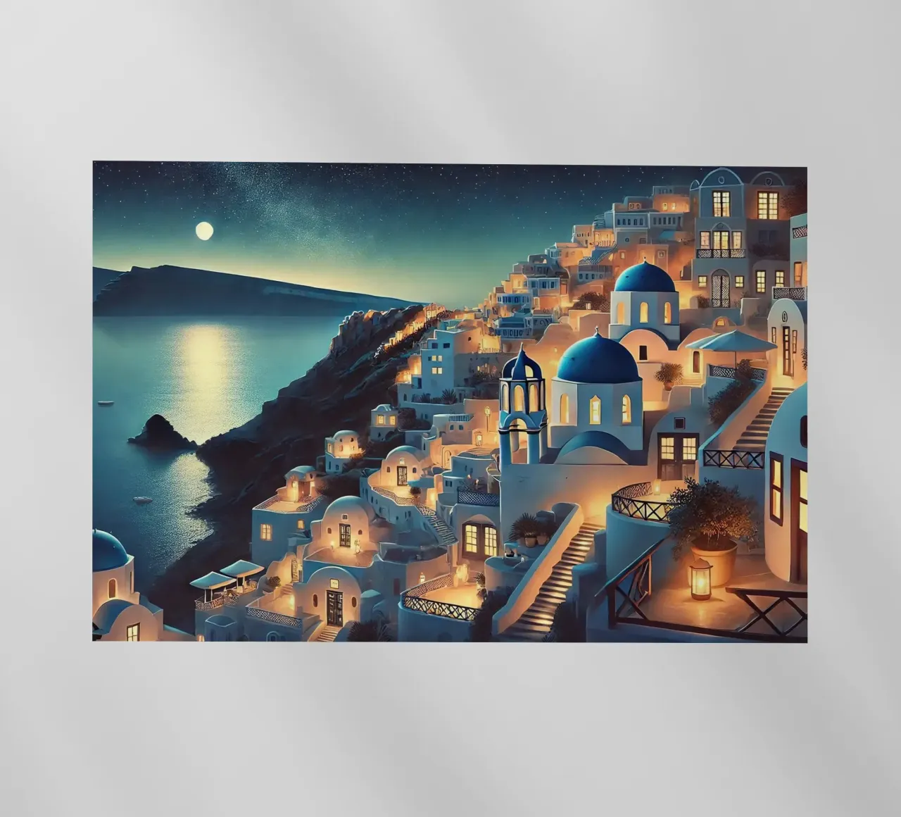 Poster notturno vintage di Santorini, Grecia pellicola backlit da Wanderlust Vibes