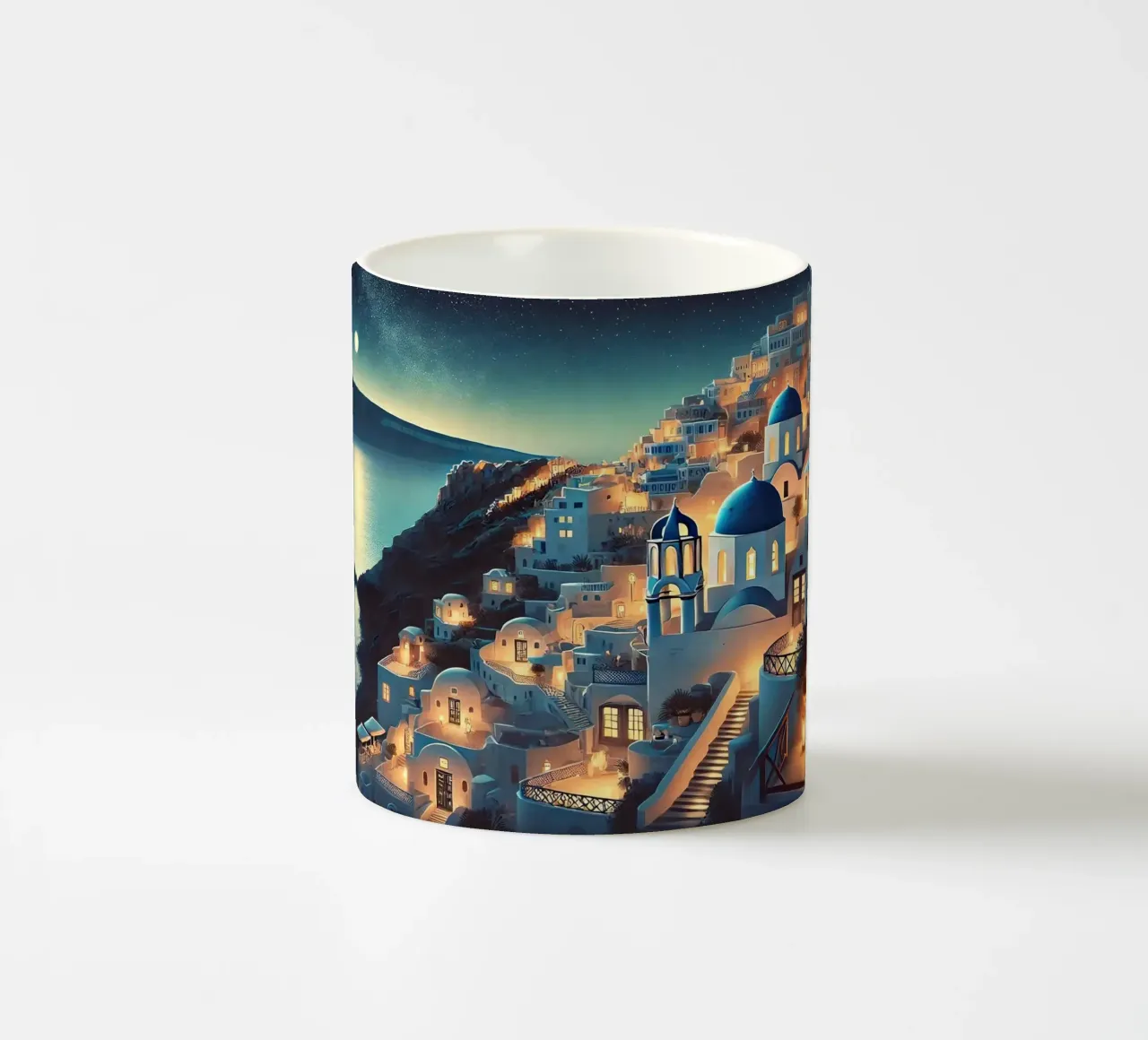 Poster notturno vintage di Santorini, Grecia tazza in ceramica da Wanderlust Vibes