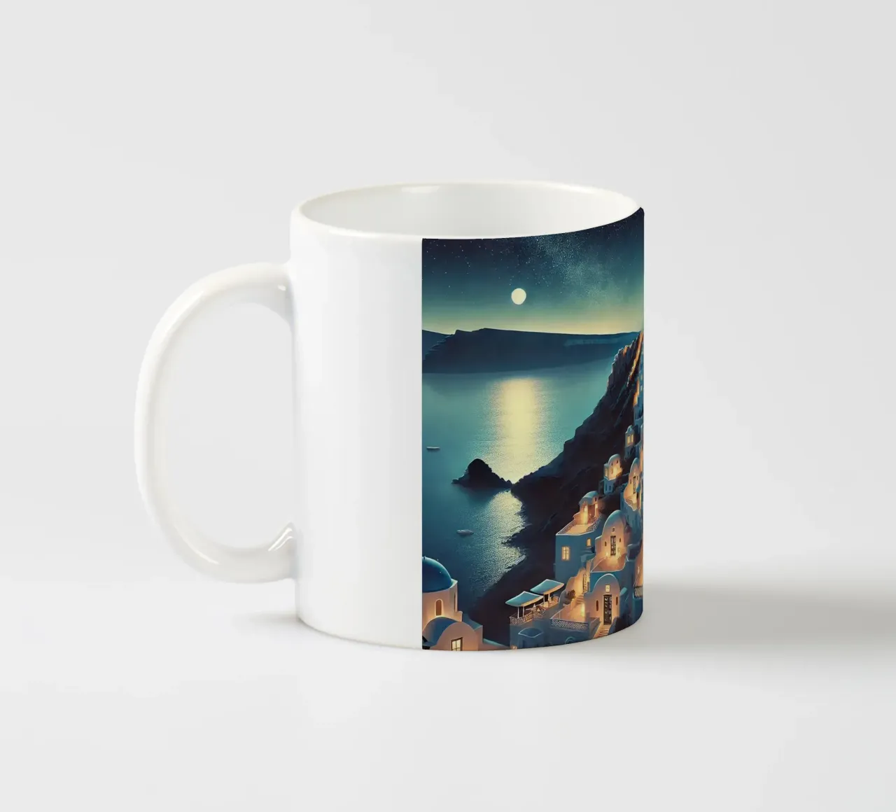 Poster notturno vintage di Santorini, Grecia tazza in ceramica da Wanderlust Vibes