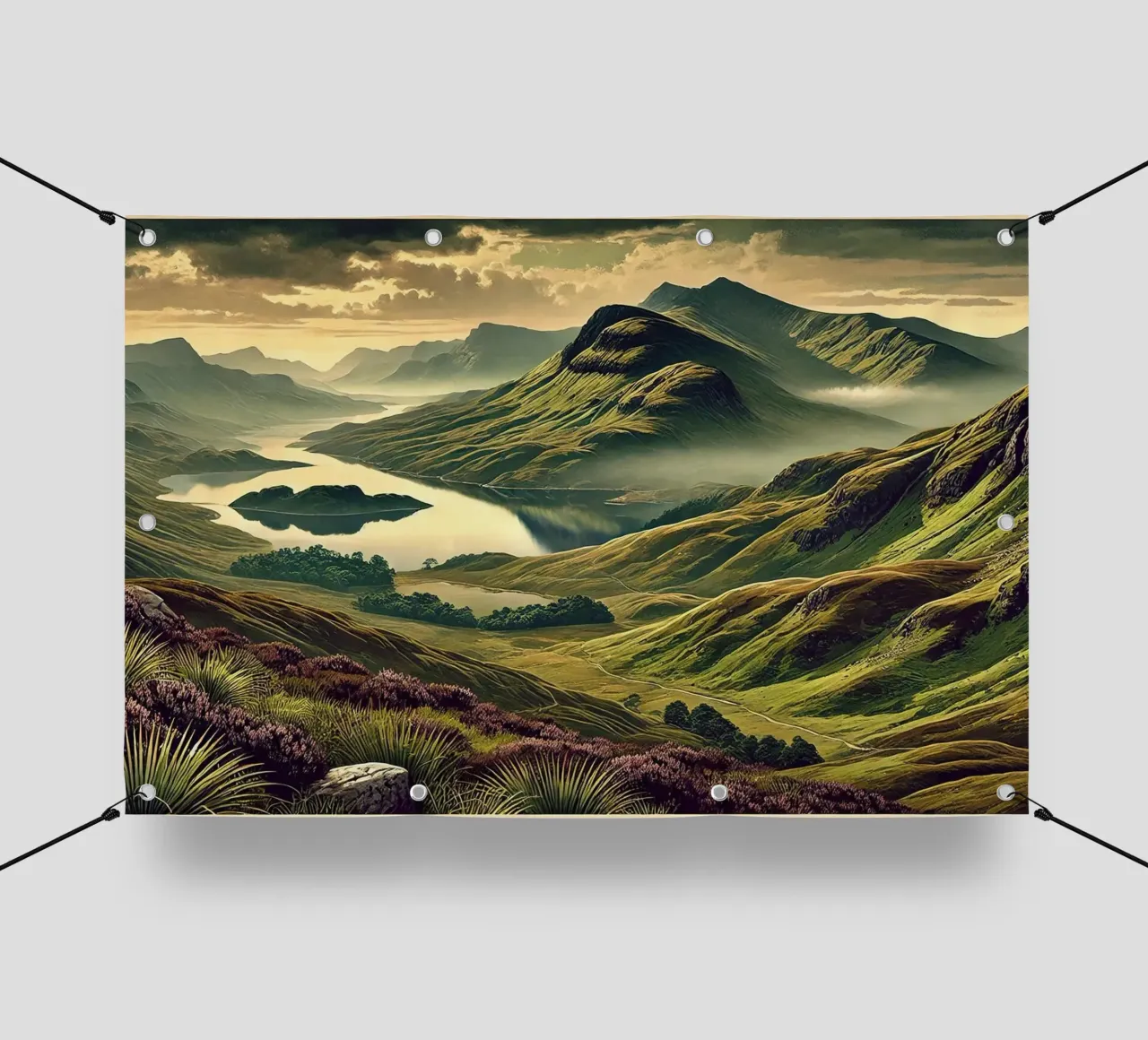 Poster d'epoca Scozia, Highlands e Lochs telo in pvc da Wanderlust Vibes