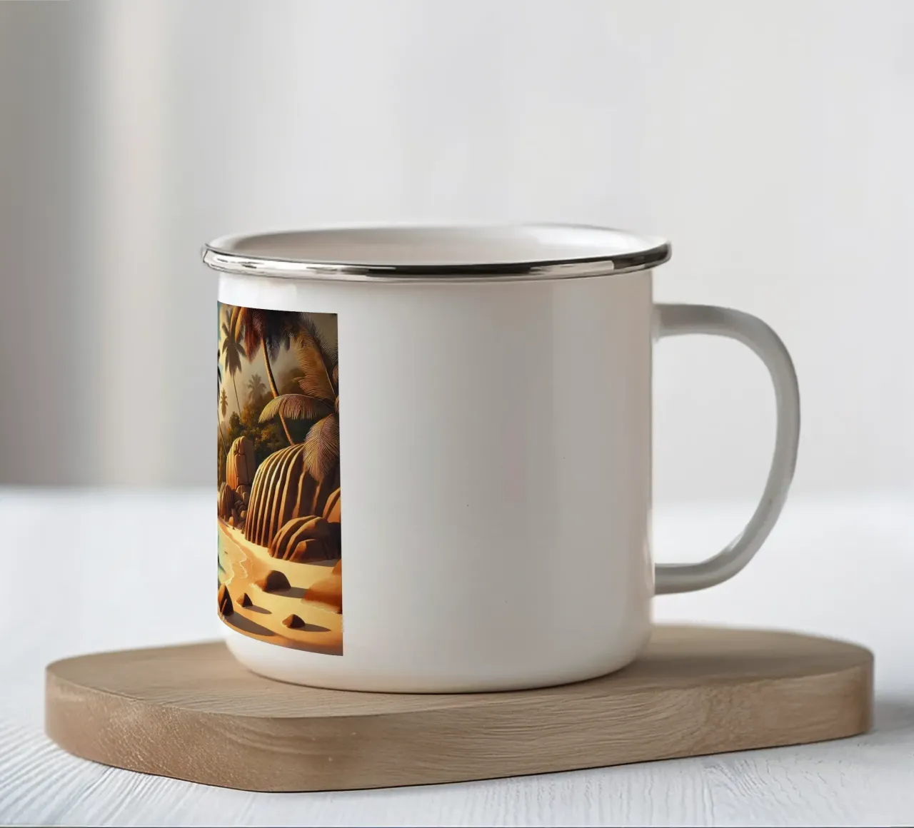 Poster vintage delle Seychelles, paradiso oceanico tazza in smalto da Wanderlust Vibes