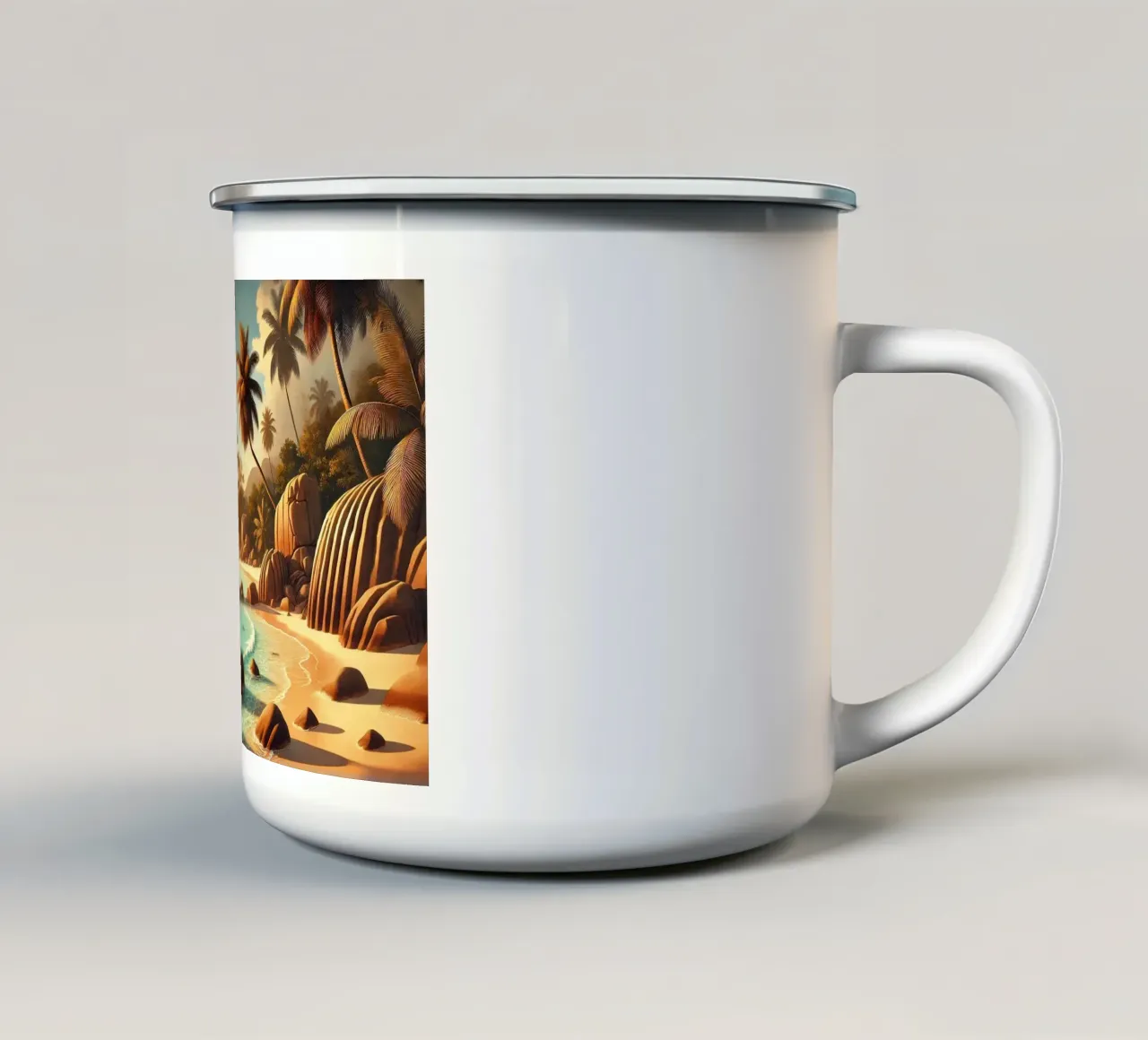 Poster vintage delle Seychelles, paradiso oceanico tazza in smalto da Wanderlust Vibes