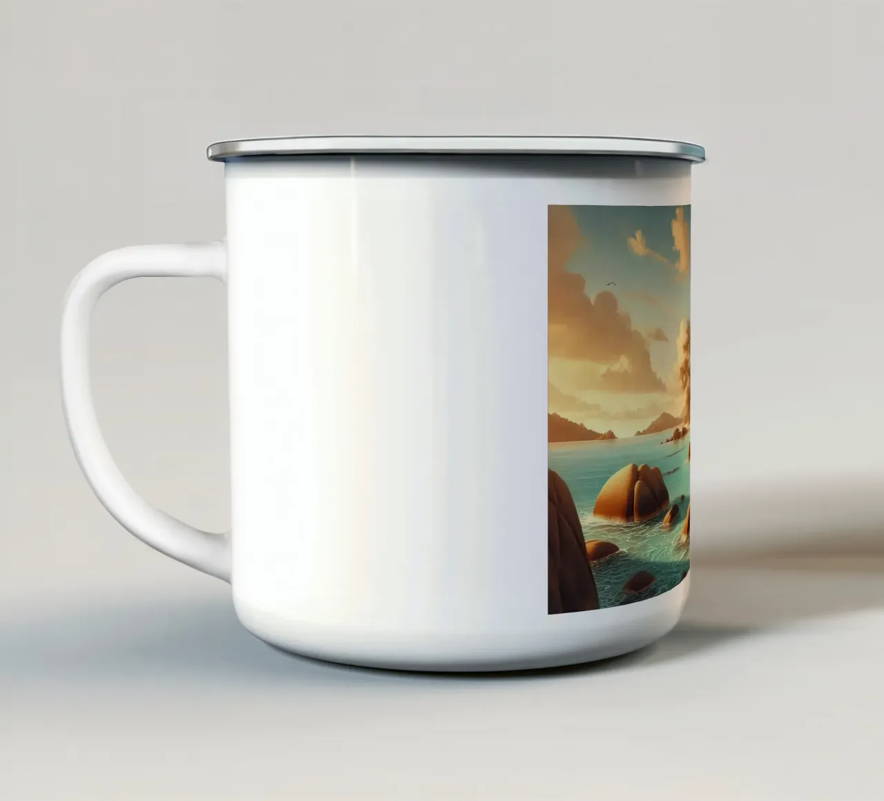 Poster vintage delle Seychelles, paradiso oceanico tazza in smalto da Wanderlust Vibes